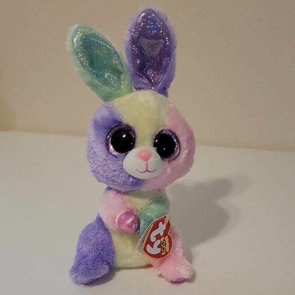 Ty Beanie Boo Pastel Sparkle Bunny Plush - Purple, Pink, Mint - Bloom 2015